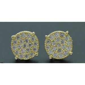 Real 10K Yellow Gold 7.5mm Micro-Pave Round CZ Stud Earrings 1.4gr Men-Women